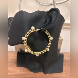Plunder Gold and Pearl Embellished Hoop Earrings